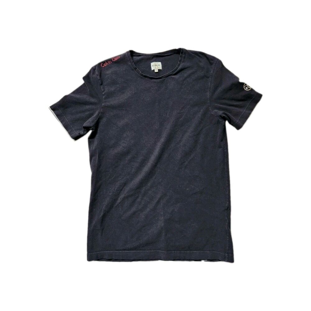 Calvin Klein Black Crew Neck T Shirt Embroidered Logo Soft Short Sleeve Sz M
